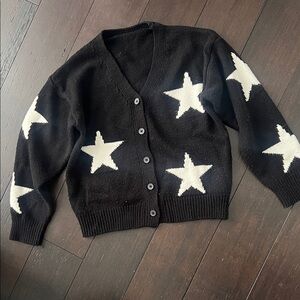 Black Star Pattern Button Cardigan - White Stars